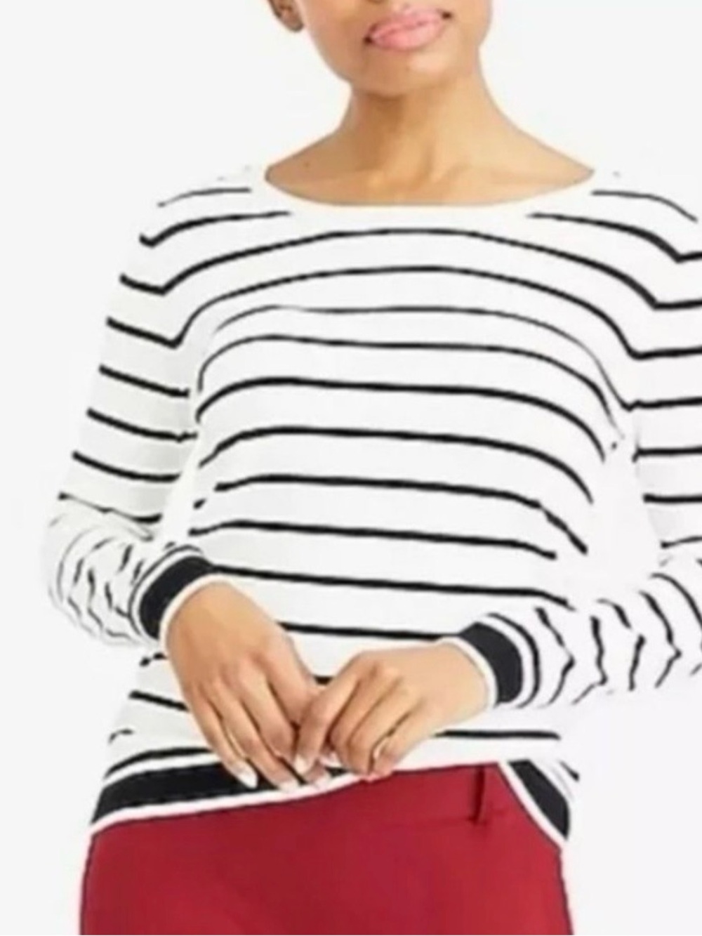J. Crew White and Black Striped Boatneck Sweater
